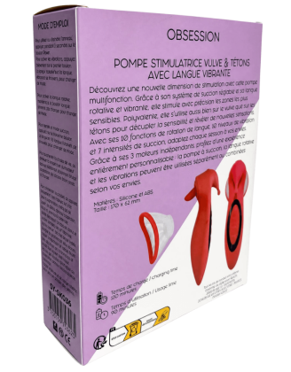 OBSESSION — Pompe Stimulatrice Vulve & Tétons avec Langue Vibrante |Coeur Ardent