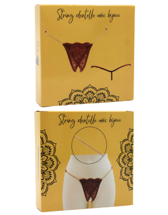 String en dentelle taupe ouvert avec chaînes dorées