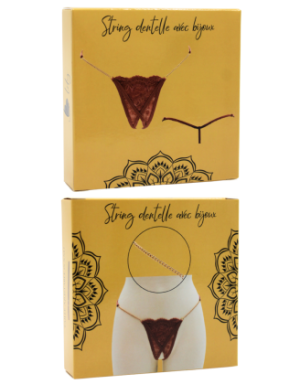 String en dentelle taupe ouvert avec chaînes dorées