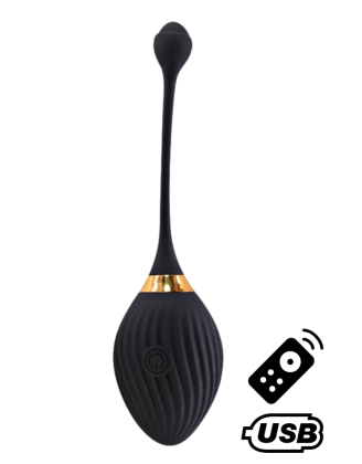 WAVE, Un Œuf vibrant noir USB avec télécommande, dans un silicone médical doux et lisse
