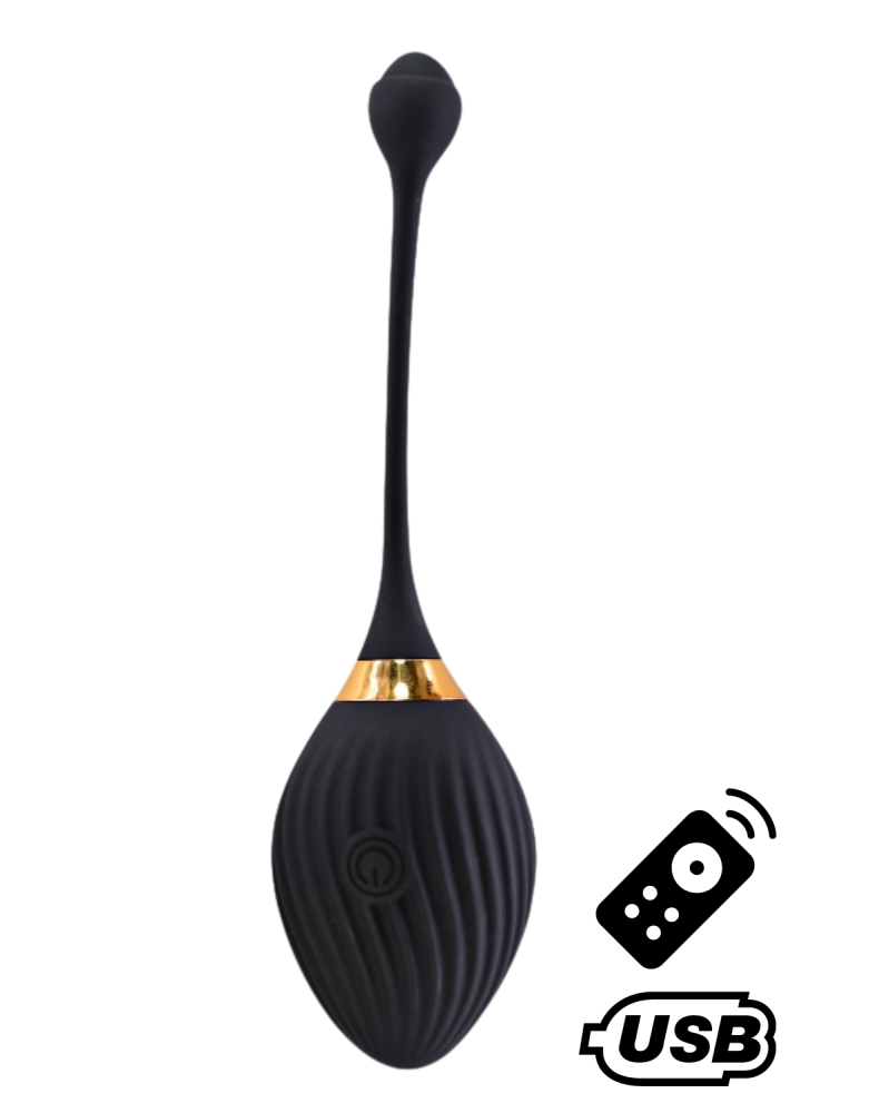 WAVE, Un Œuf vibrant noir USB avec télécommande, dans un silicone médical doux et lisse