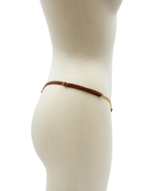 String en dentelle taupe ouvert avec chaînes dorées