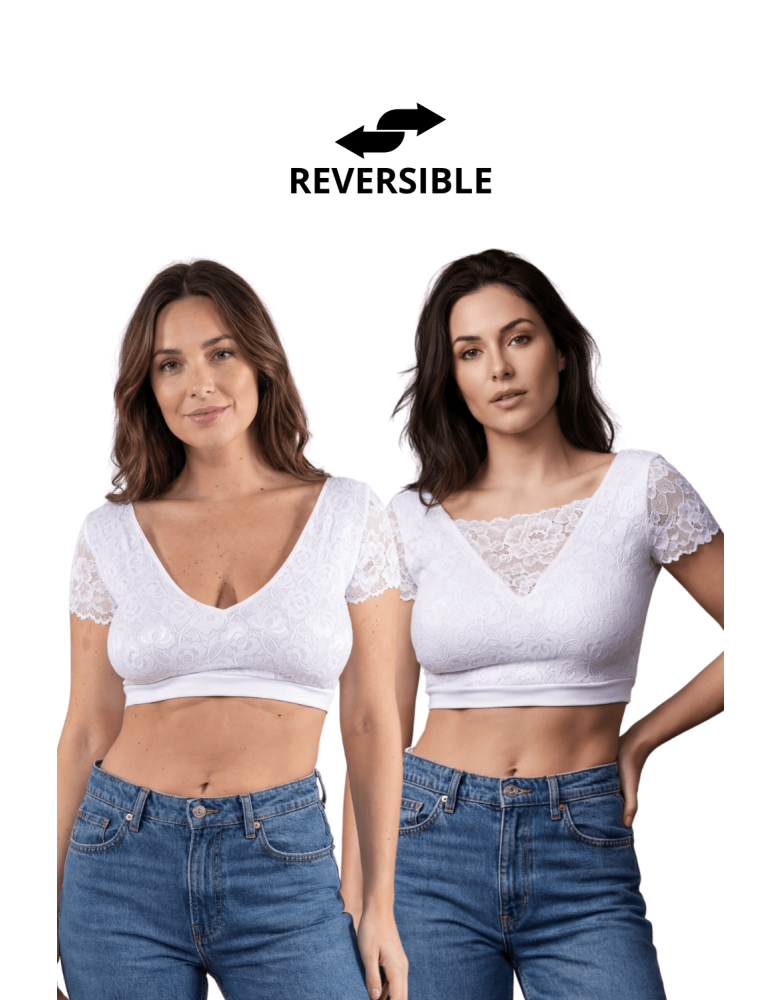 Top sexy court blanc bi matière réversible