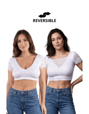 Top sexy court blanc bi matière réversible