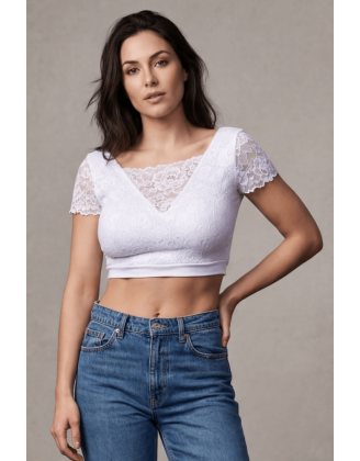Top sexy court blanc bi matière réversible