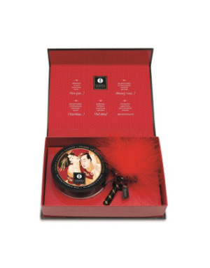 Mini Coffret poudre corporelle fraise/vin pétillant et plumeau assorti