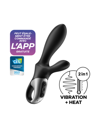 Vibromasseur rabbit noir USB, chauffant et connecté Heat Climax+  Satisfyer