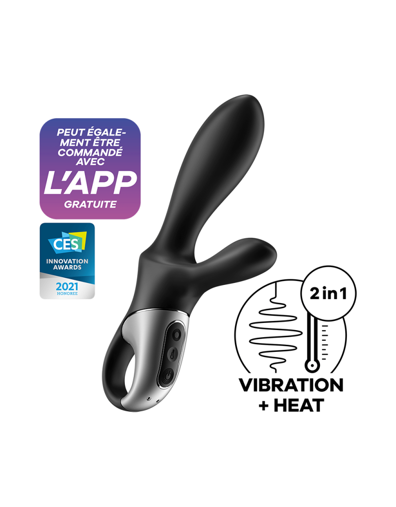 Vibromasseur rabbit noir USB, chauffant et connecté Heat Climax+  Satisfyer