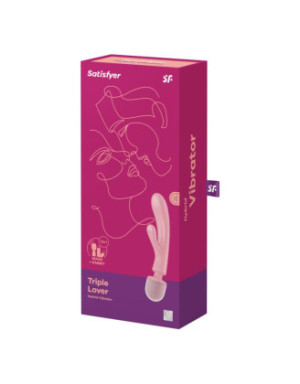 2 en 1 Vibromasseur rabbit et wand rose USB Triple Lover Satisfyer