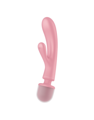 2 en 1 Vibromasseur rabbit et wand rose USB Triple Lover Satisfyer