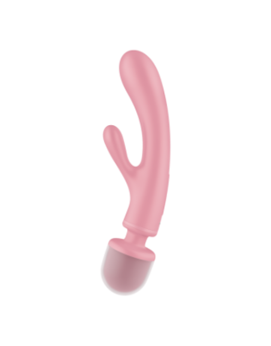 2 en 1 Vibromasseur rabbit et wand rose USB Triple Lover Satisfyer