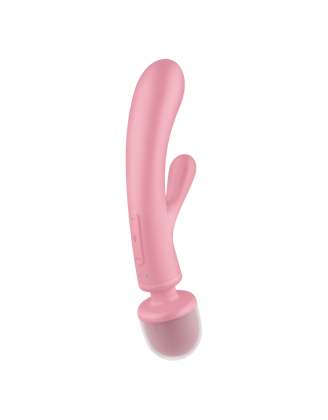 2 en 1 Vibromasseur rabbit et wand rose USB Triple Lover Satisfyer