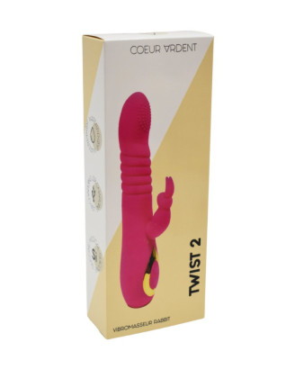 TWIST 2 Rose, Vibromasseur Rabbit "va-et-vient" USB en silicone médical, doté de 18 modes de stimulation