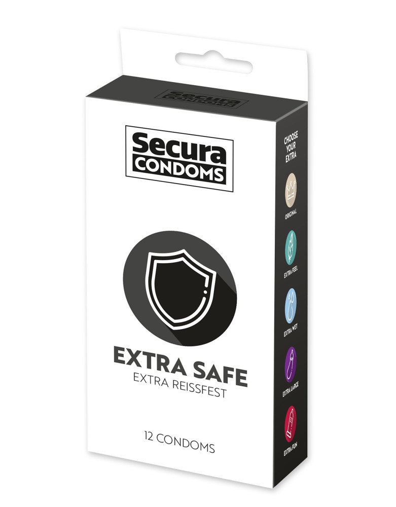 Préservatifs lubrifiés, plus épais, en latex x12 avec réservoir Extra Safe 53 mm