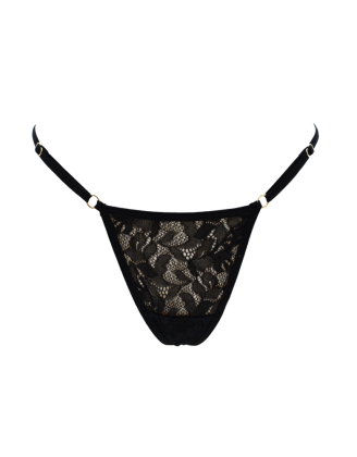 String noir en dentelle avec bijou cœur doré