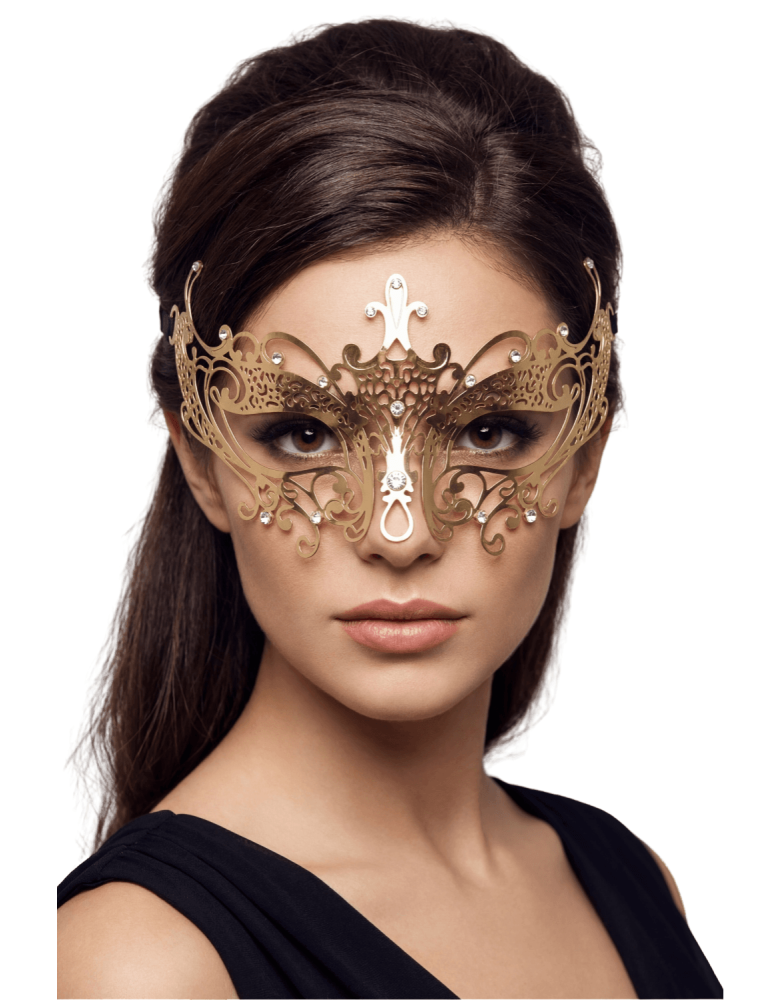 Masque vénitien Lucia rigide doré avec strass