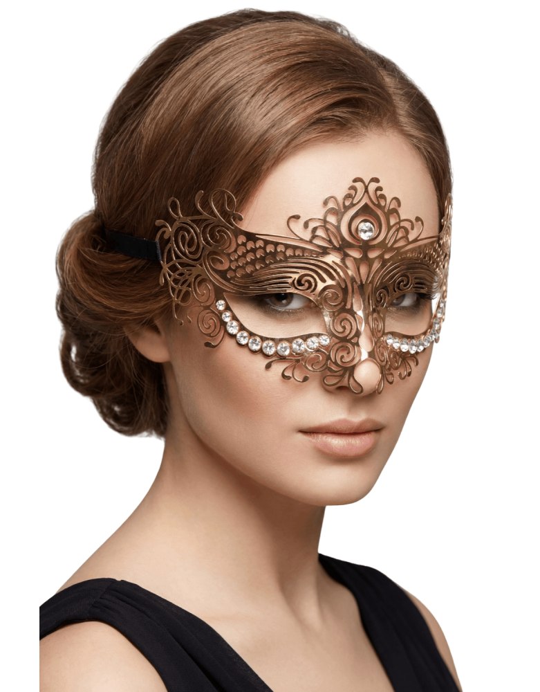 Masque vénitien Ornella rigide doré avec strass