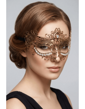 Masque vénitien Ornella rigide doré avec strass