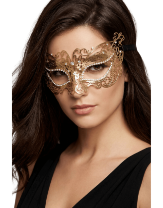 Masque vénitien Alba rigide doré avec strass