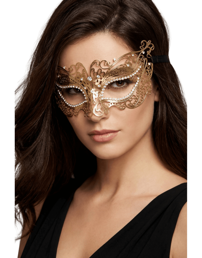Masque vénitien Alba rigide doré avec strass