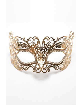 Masque vénitien Alba rigide doré avec strass