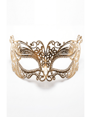 Masque vénitien Alba rigide doré avec strass