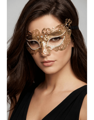 Masque vénitien Alba rigide doré avec strass