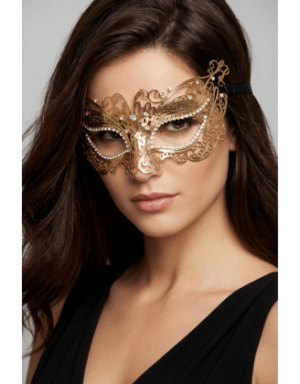 Masque vénitien Alba rigide doré avec strass