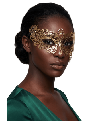 Masque vénitien Bianca rigide doré avec strass