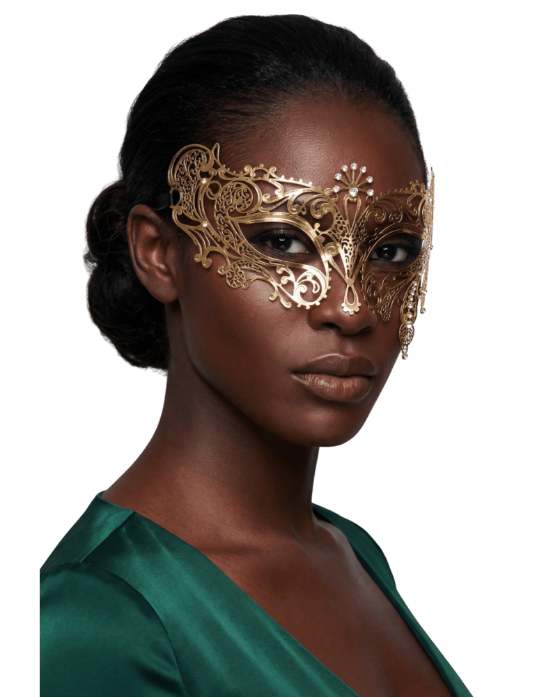 Masque vénitien Bianca rigide doré avec strass