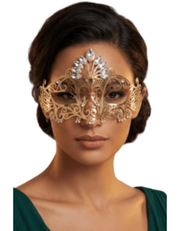 Masque vénitien Gemma rigide doré avec strass