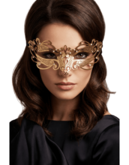 Masque vénitien Gaia rigide doré avec strass