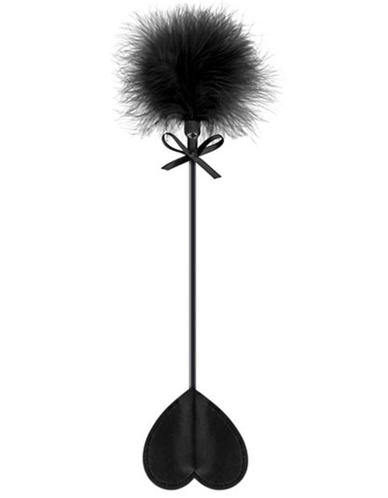 Cravache noire coeur bdsm avec plumeau noir
