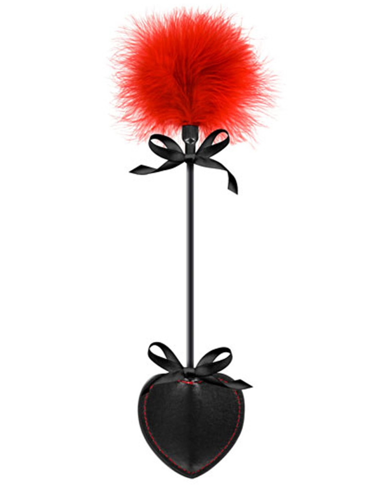 Cravache coeur noire bdsm avec plumeau rouge