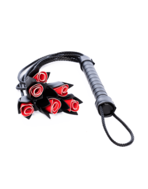 Fouet multi-lanières noir avec roses rouges décoratives - Mapalé
