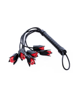 Fouet multi-lanières noir avec roses rouges décoratives - Mapalé