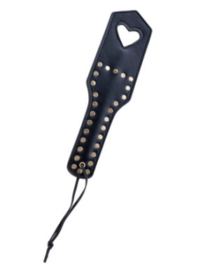 Paddle de fessée en similicuir clouté noir avec cœur - Mapalé