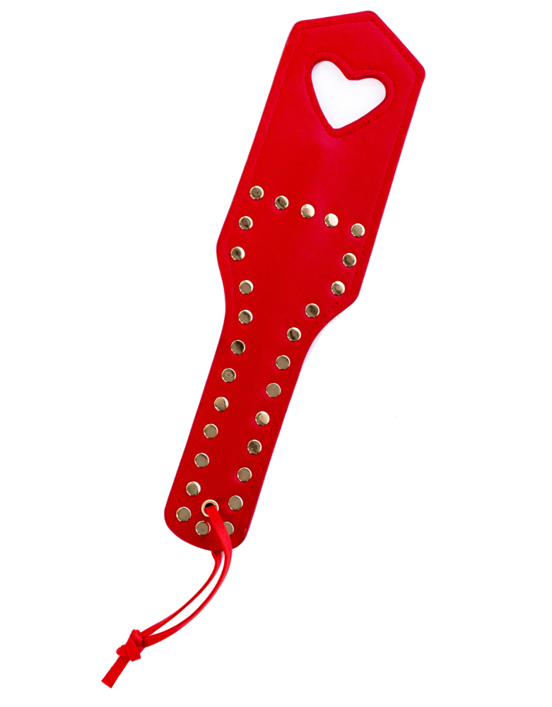 Paddle de fessée en similicuir clouté rouge avec cœur - Mapalé