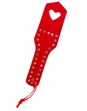 Paddle de fessée en similicuir clouté rouge avec cœur - Mapalé