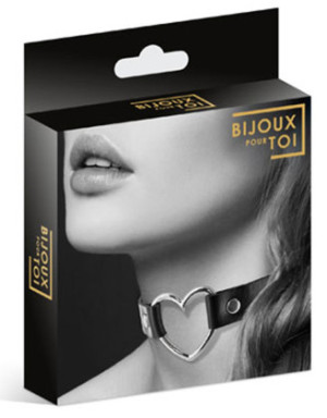 Collier en cuir noir SM avec coeur métal argenté
