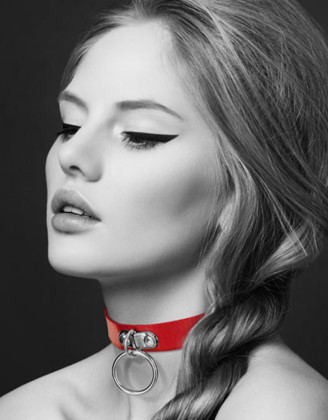 Collier en cuir rouge SM avec anneau métal argenté pour laisse