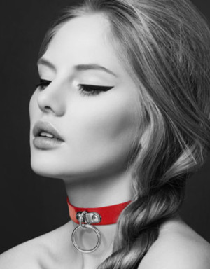 Collier en cuir rouge SM avec anneau métal argenté pour laisse