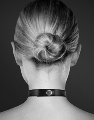 Collier en cuir noir SM avec double anneau métal argenté pour laisse