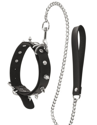 Collier fétichiste avec anneaux pointes et laisse métallique