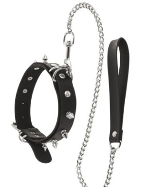 Collier fétichiste avec anneaux pointes et laisse métallique