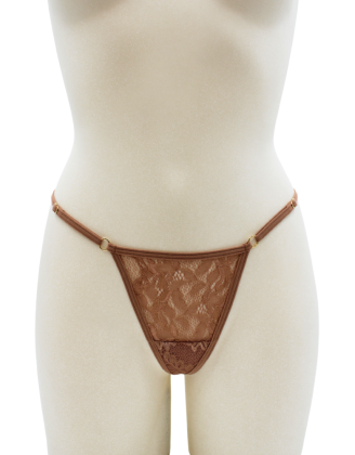 String taupe en dentelle avec bijou cœur doré