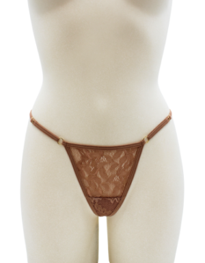 String taupe en dentelle avec bijou cœur doré