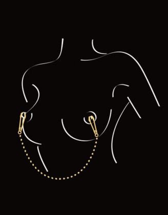 Pinces à seins pression réglable reliées par une chaîne argentée