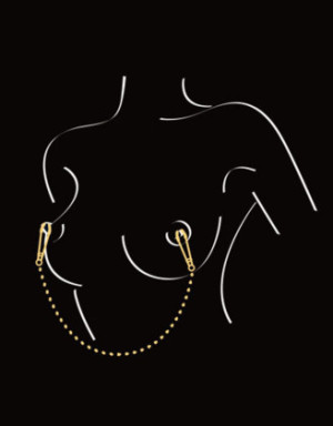 Pinces à seins pression réglable reliées par une chaîne argentée