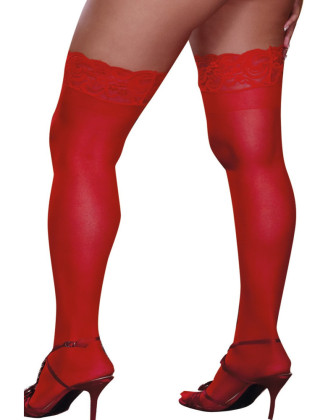 Bas rouges grande taille nylon autofixants jarretières dentelle